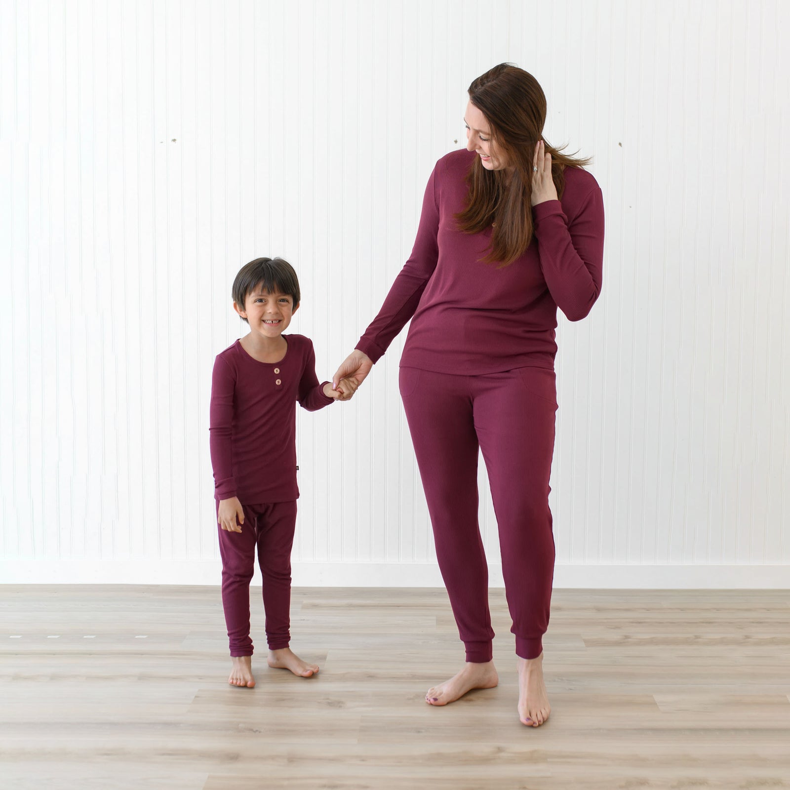 Ribbed Henley Set in Burgundy - Image 3