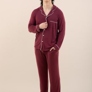 Men's Long Sleeve Pajama Set in Burgundy