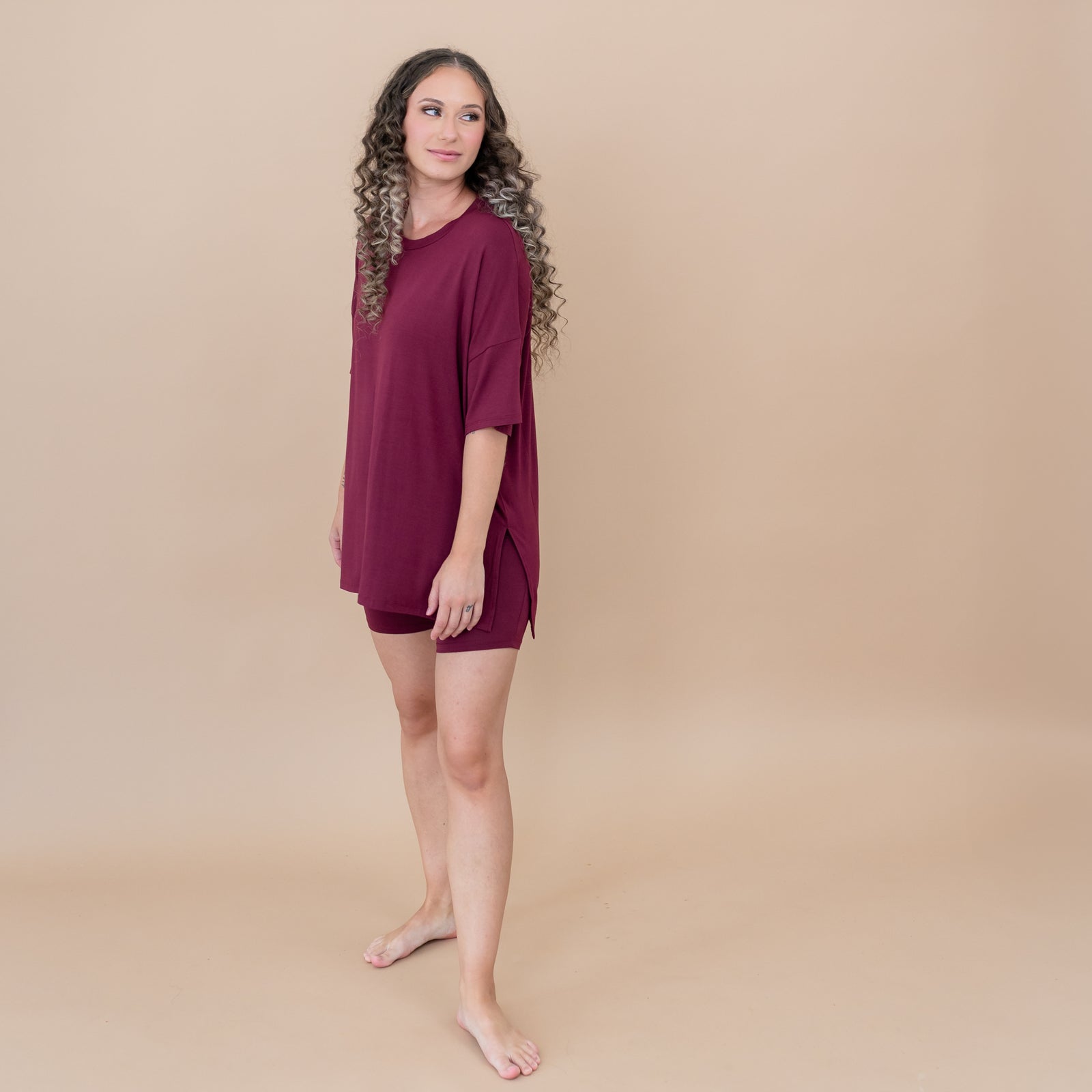 Women’s Biker Short Set in Burgundy - Image 2