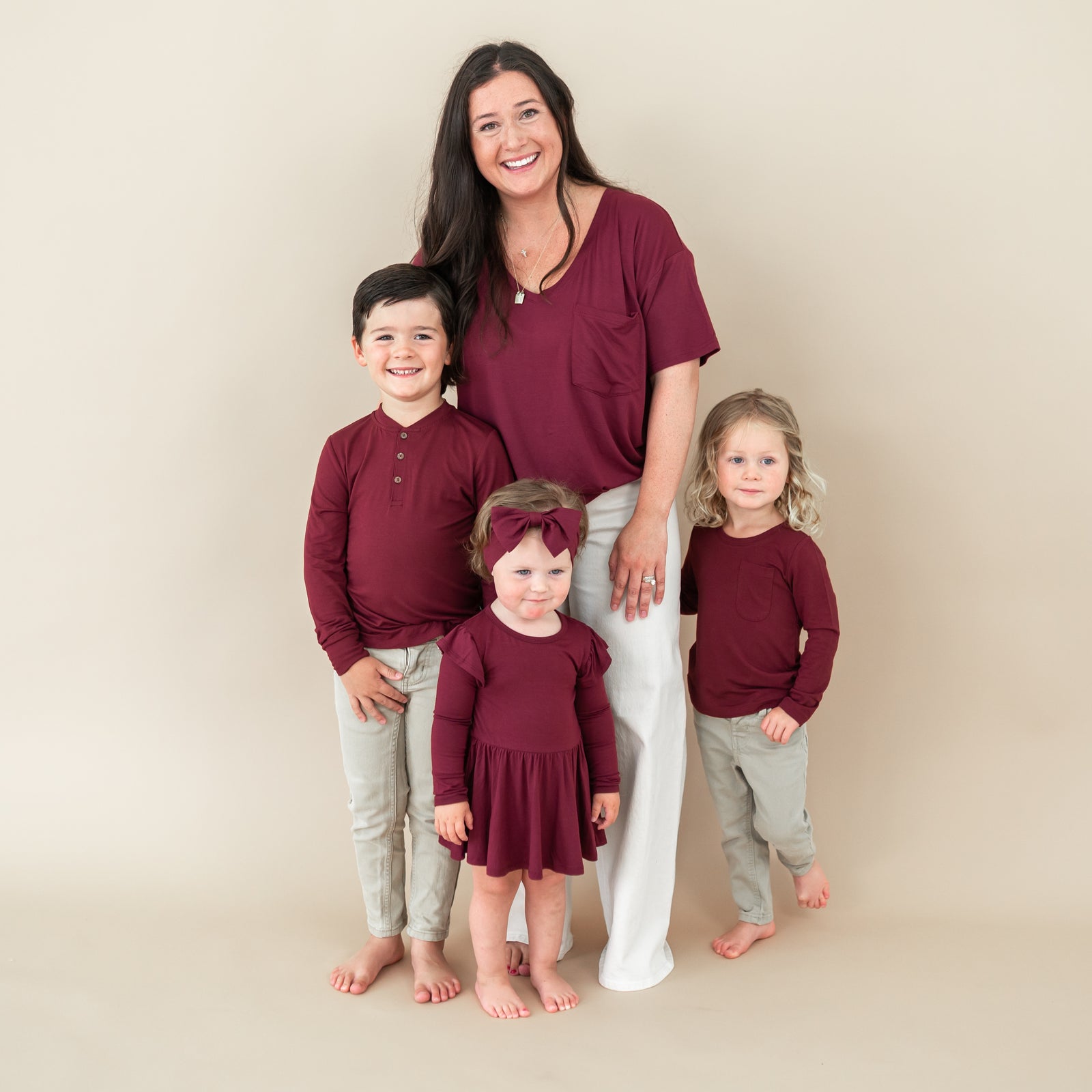 Long Sleeve Toddler Henley Tee in Burgundy - Image 3