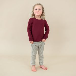 Long Sleeve Toddler Crew Neck Tee in Burgundy