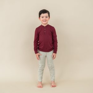 Long Sleeve Toddler Henley Tee in Burgundy