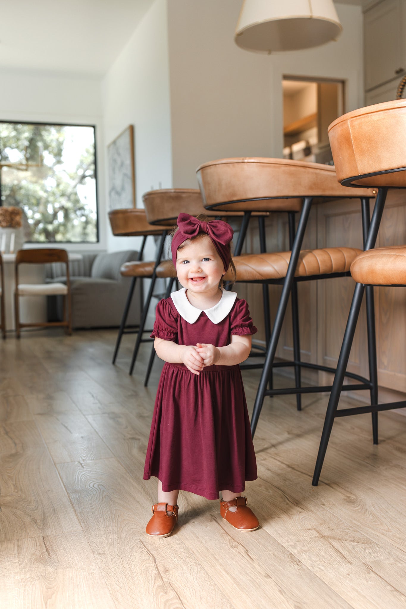 Peter Pan Collar Bodysuit Dress in Burgundy - Image 3
