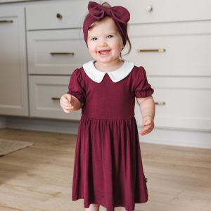 Peter Pan Collar Bodysuit Dress in Burgundy