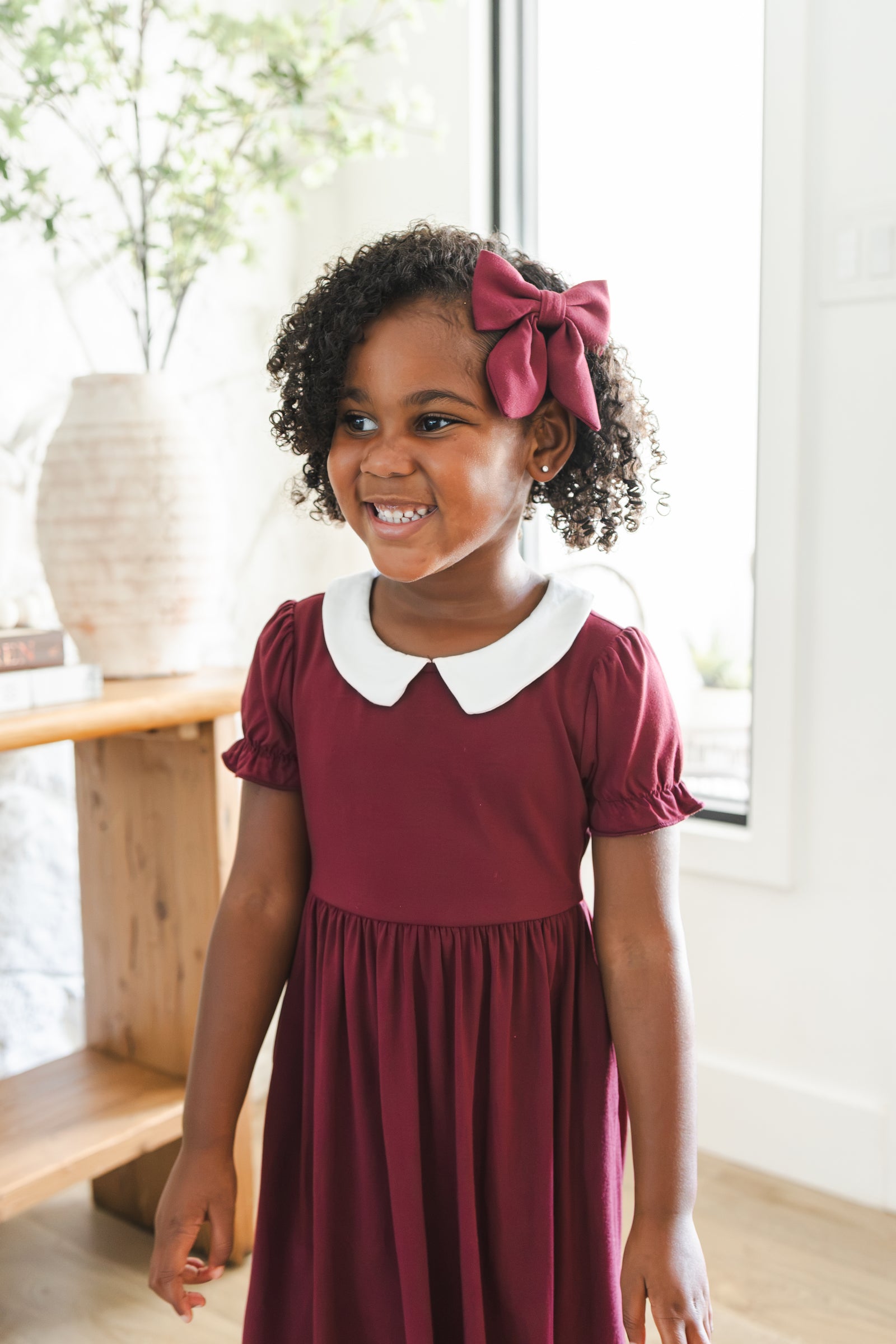 Peter Pan Collar Dress in Burgundy - Image 3