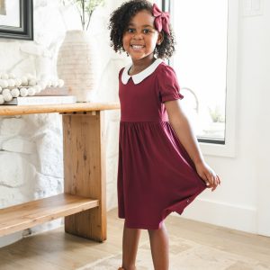 Peter Pan Collar Dress in Burgundy