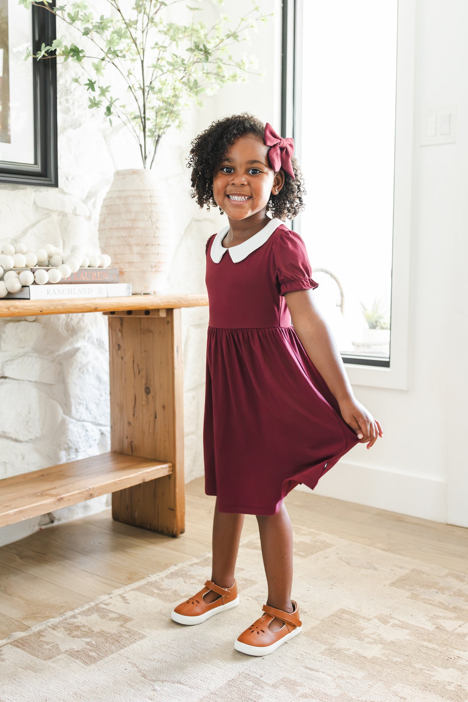 Peter Pan Collar Dress in Burgundy