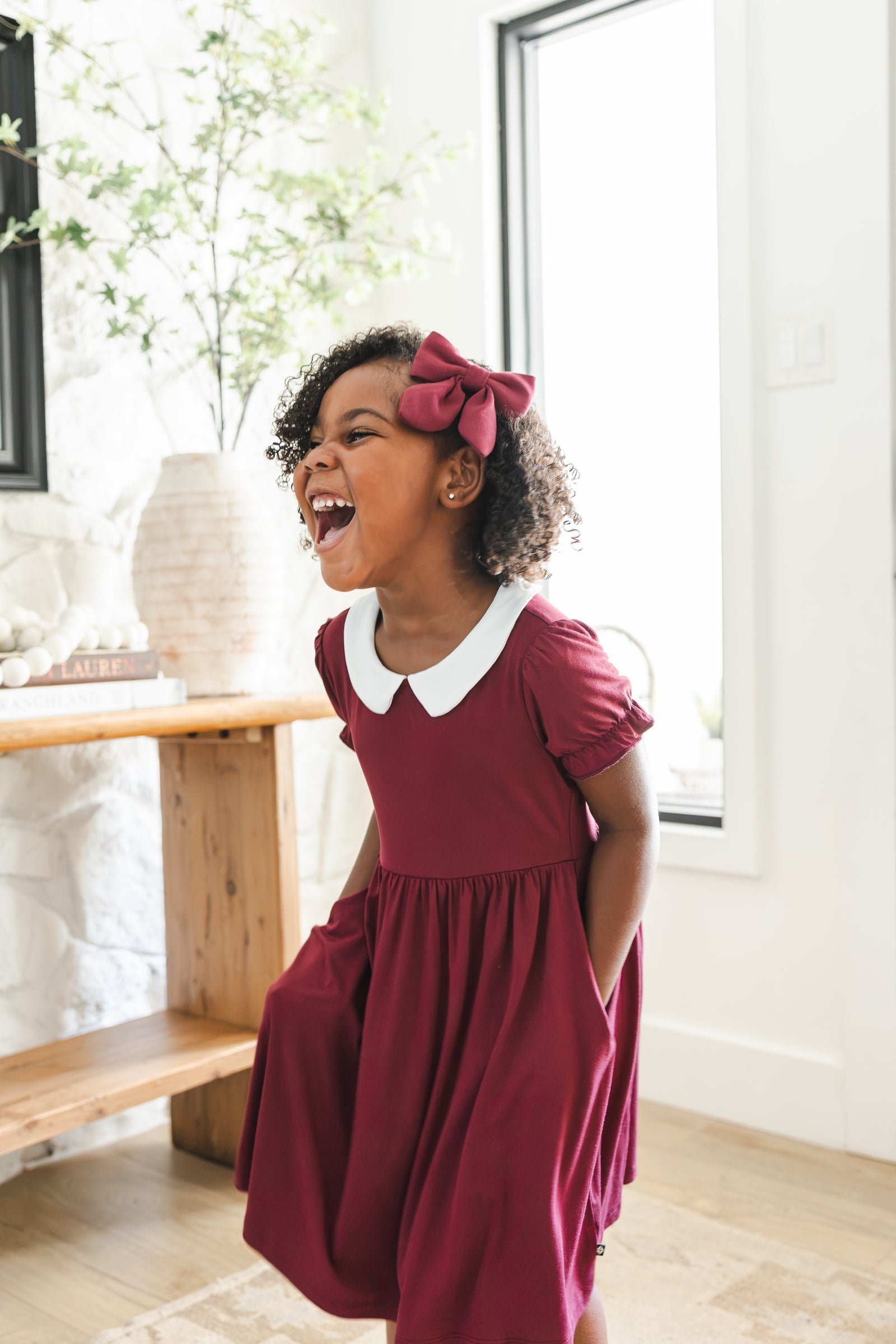 Peter Pan Collar Dress in Burgundy - Image 5