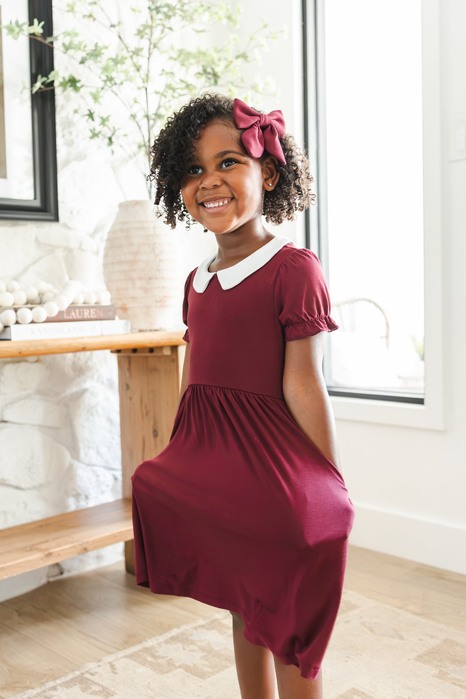 Peter Pan Collar Dress in Burgundy - Image 4