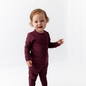 Ribbed Infant Henley Set in Burgundy