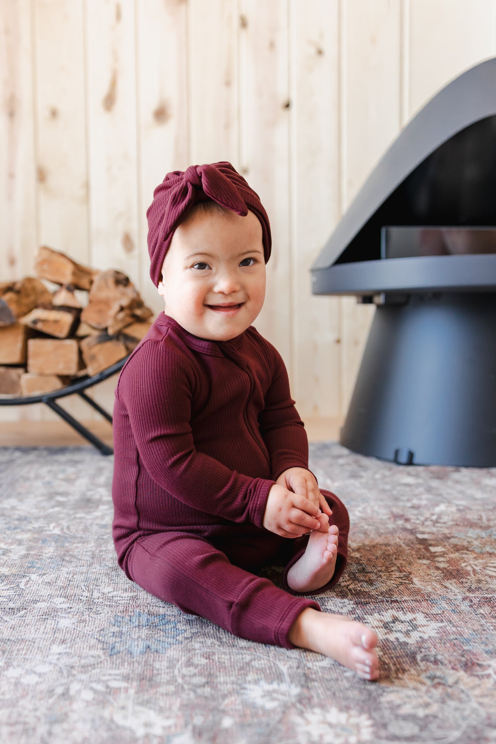 Ribbed Zipper Romper in Burgundy