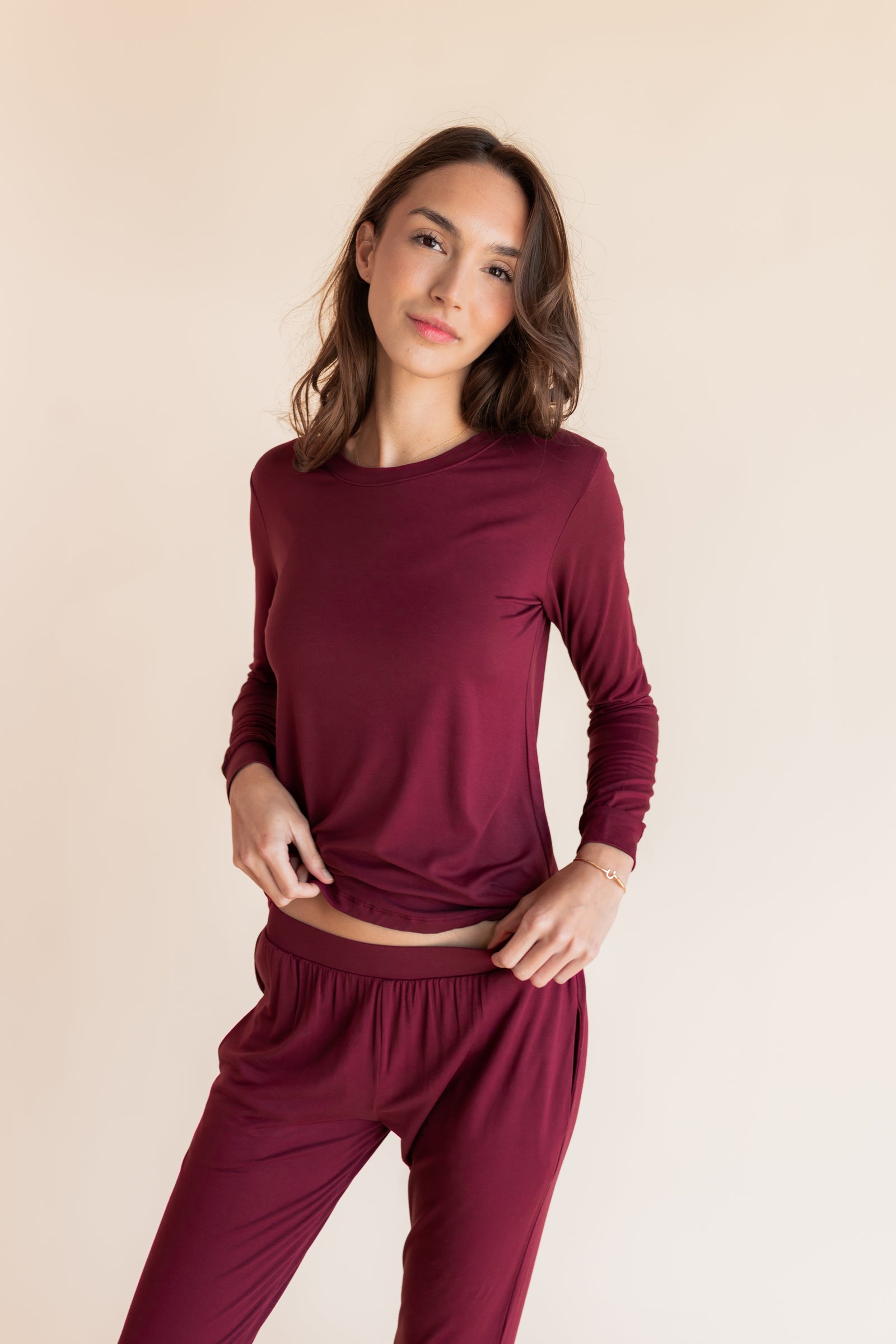Women's Jogger Pajama Set in Burgundy - Image 2