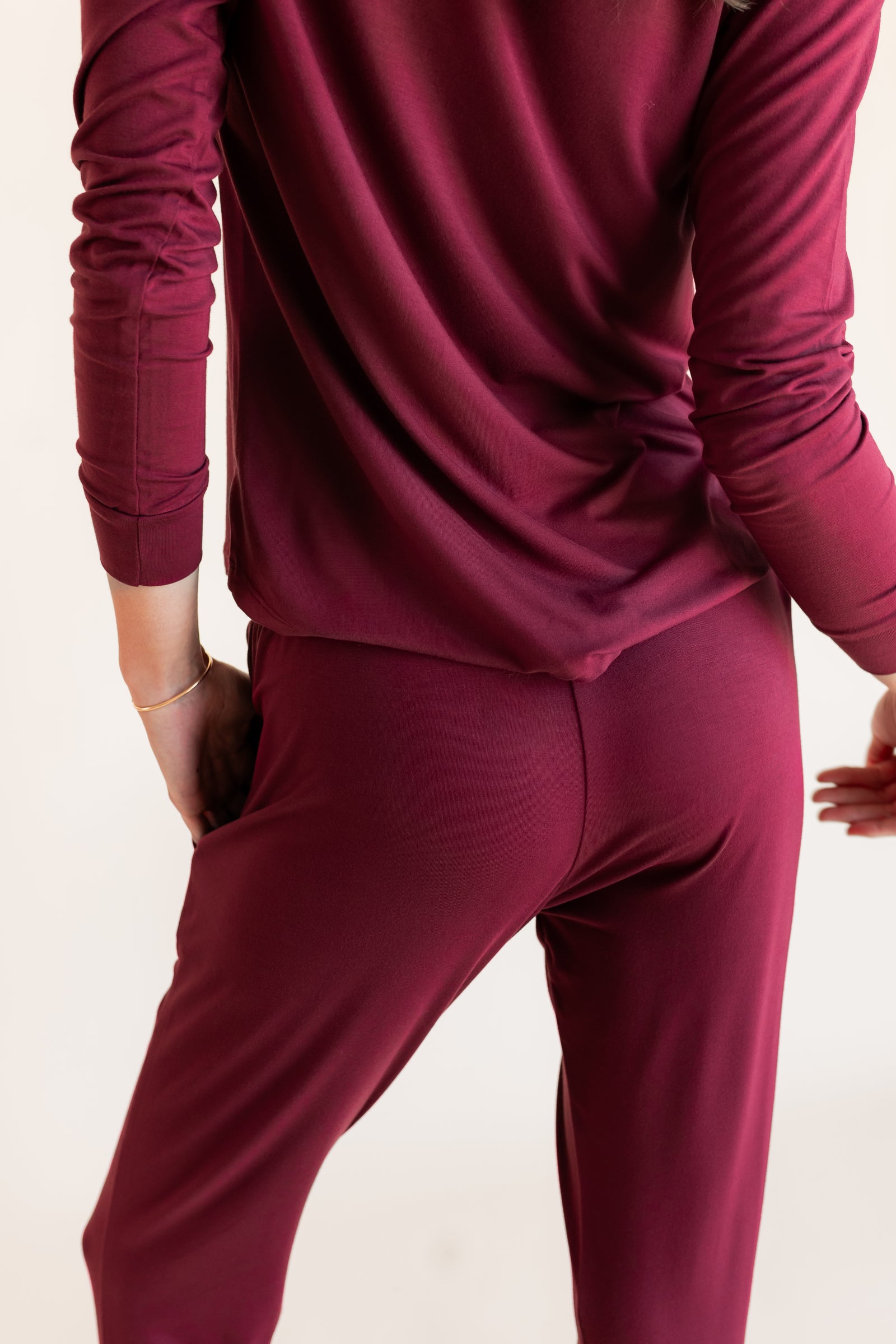 Women's Jogger Pajama Set in Burgundy - Image 4