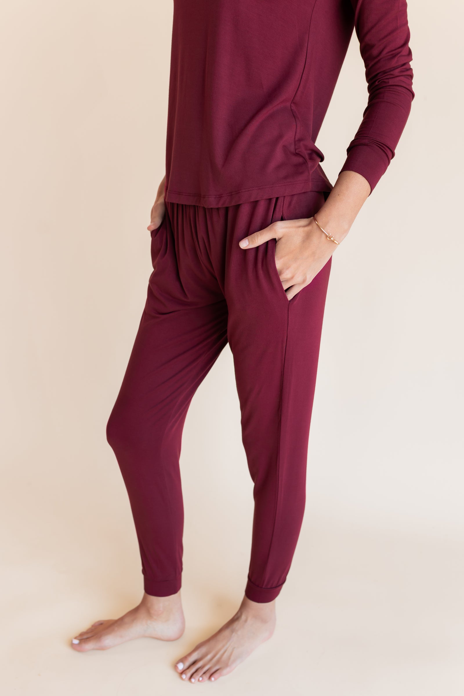 Women's Jogger Pajama Set in Burgundy - Image 3