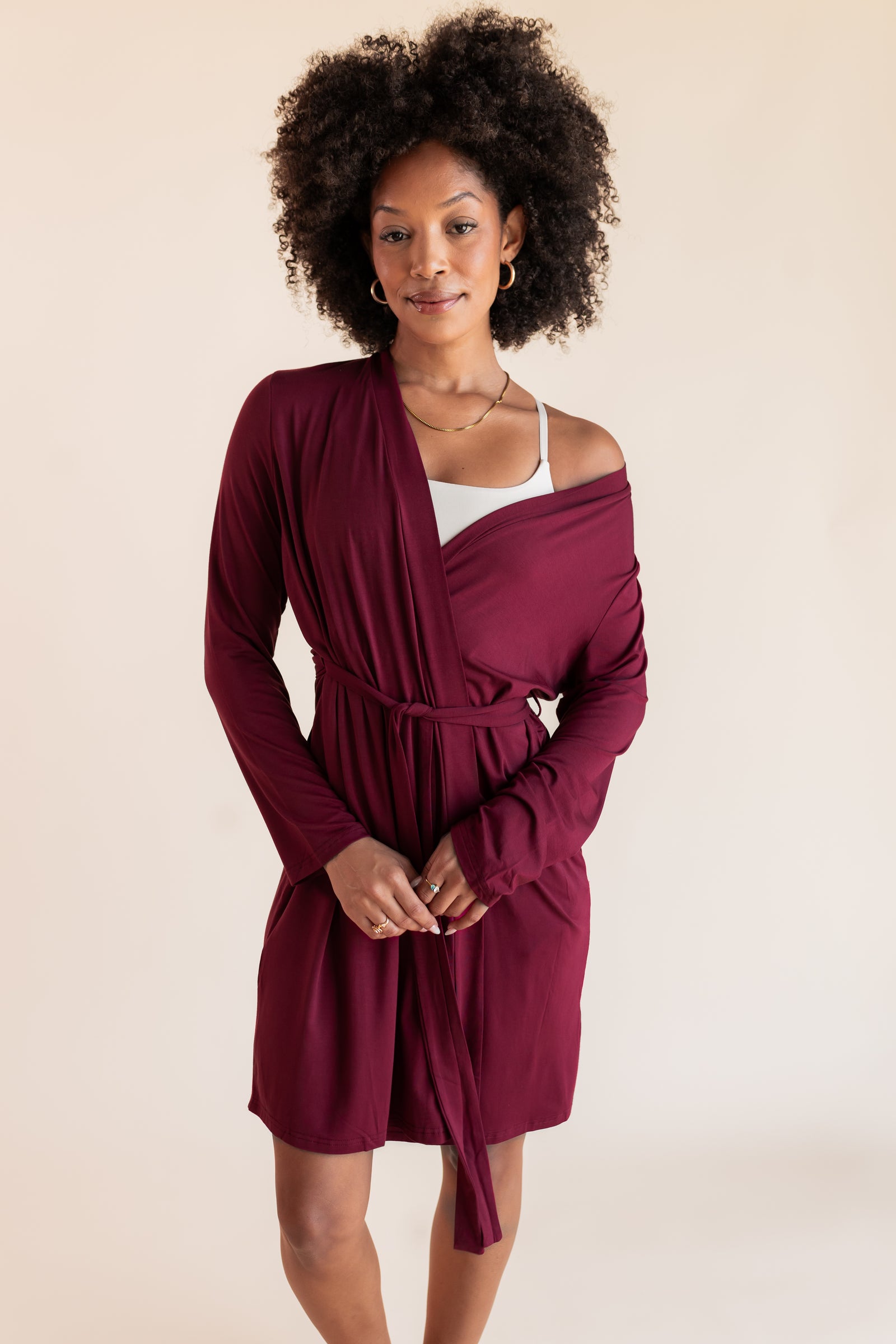 Women's Lounge Robe in Burgundy - Image 2