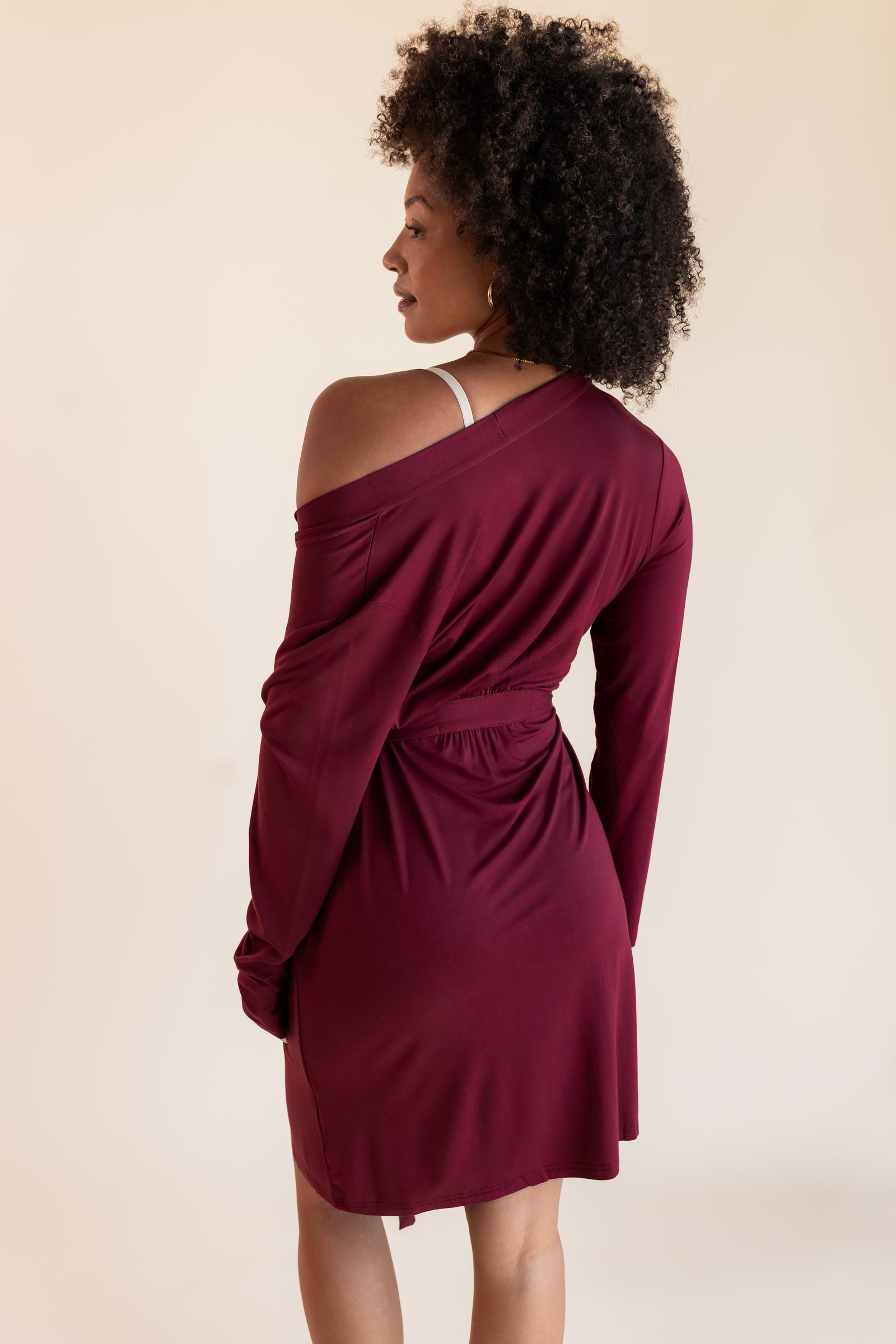Women's Lounge Robe in Burgundy - Image 3