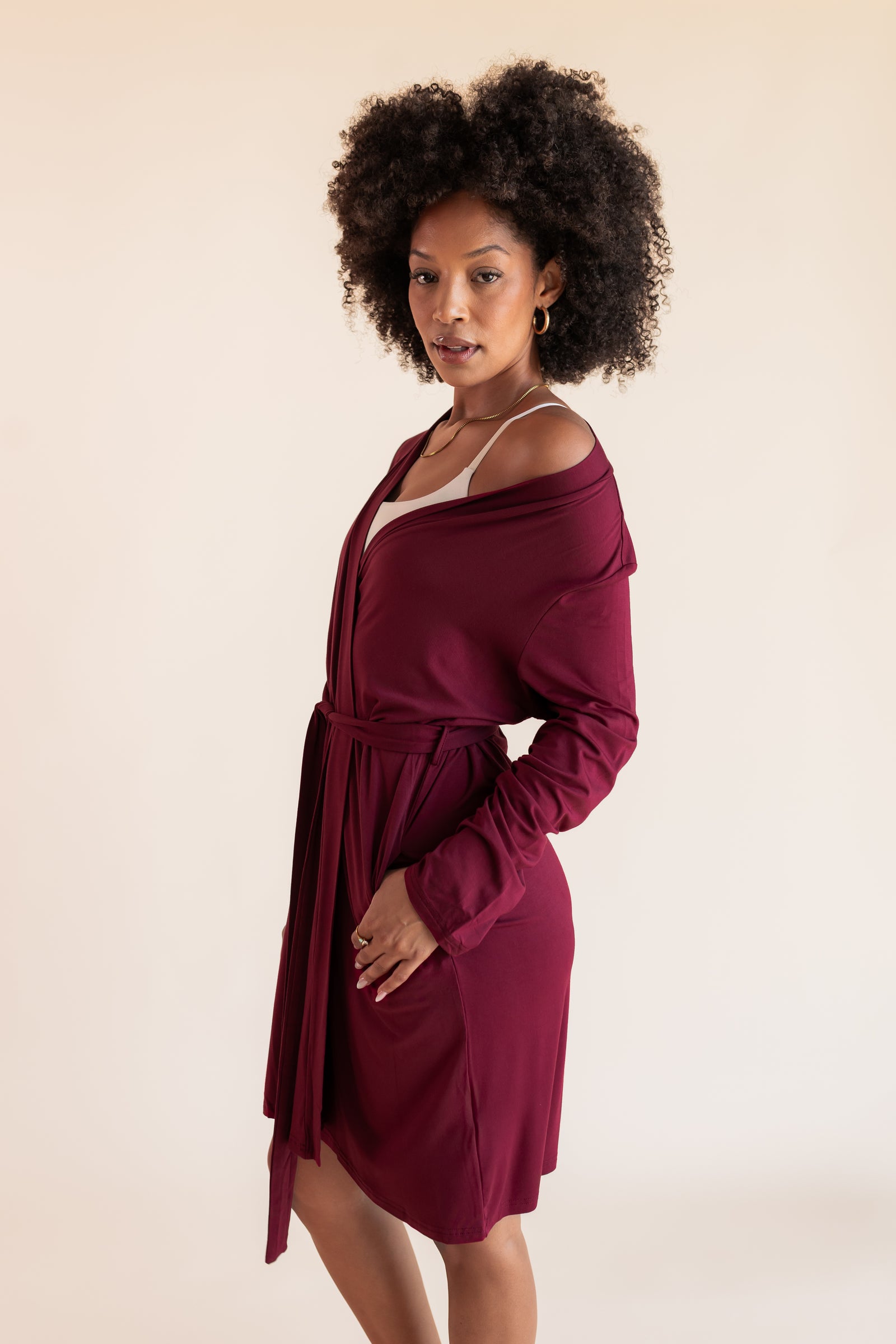 Women's Lounge Robe in Burgundy - Image 4
