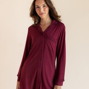 Long Sleeve Women’s Nightshirt in Burgundy