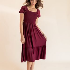 Women’s Smocked Dress in Burgundy