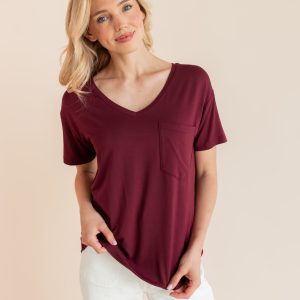 Women's Oversized V-Neck Tee in Burgundy