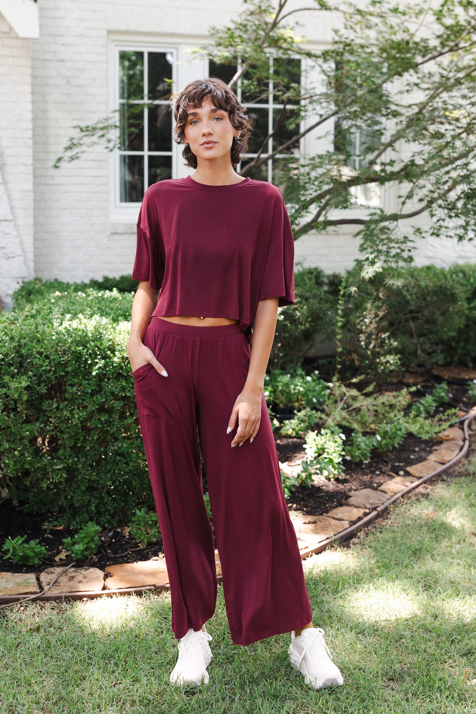 Women's Wide Leg Pant in Burgundy - Image 2