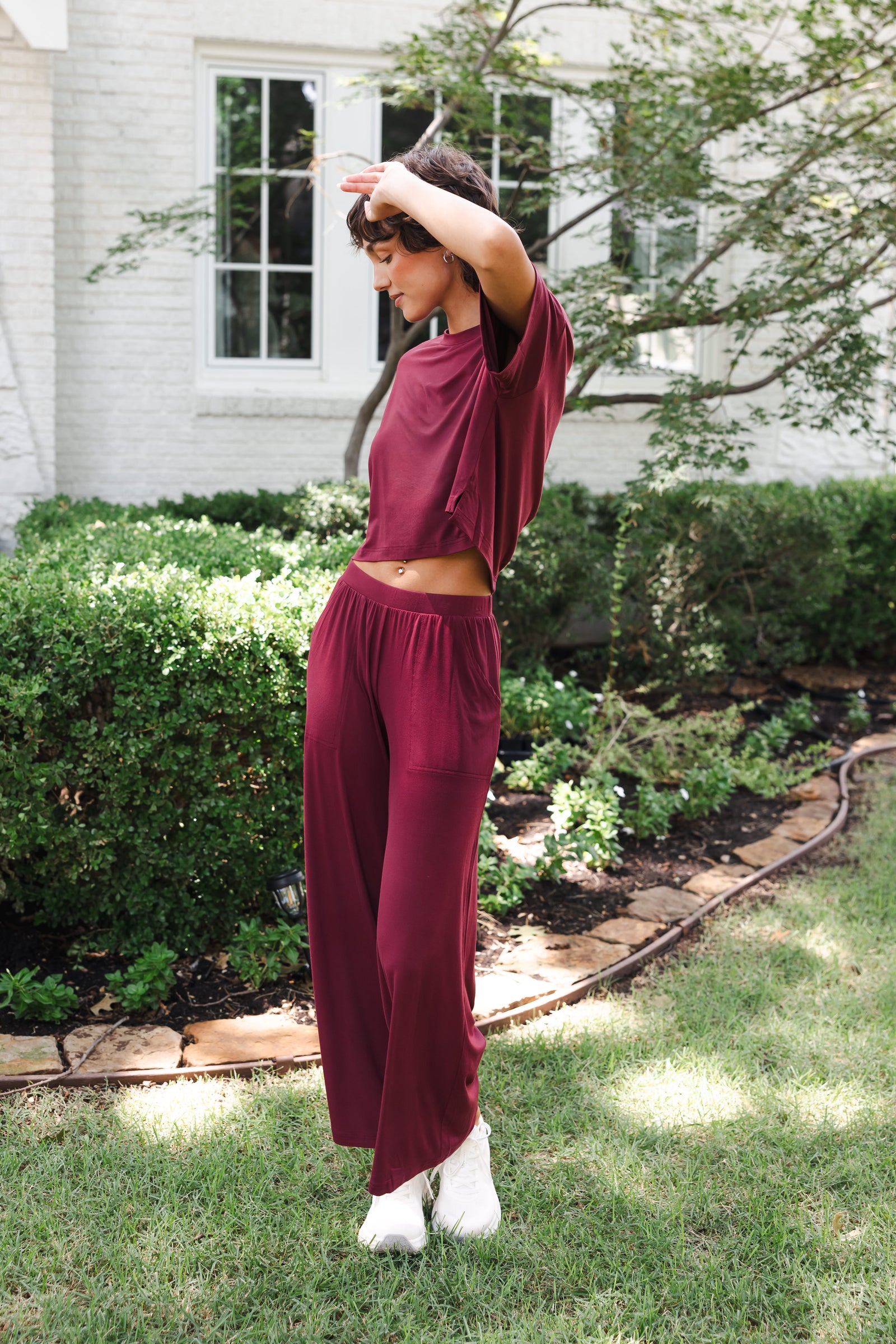 Women's Wide Leg Pant in Burgundy - Image 4