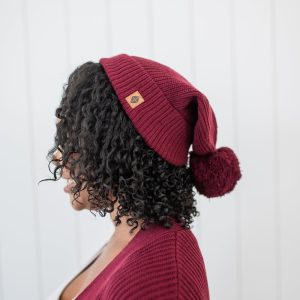 Chunky Knit Adult Pom Beanie in Burgundy