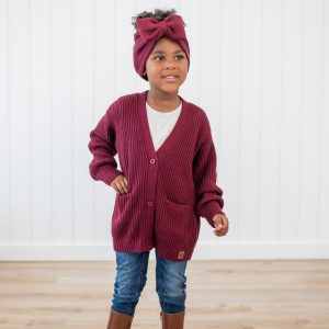 Chunky Knit Oversized Cardigan in Burgundy