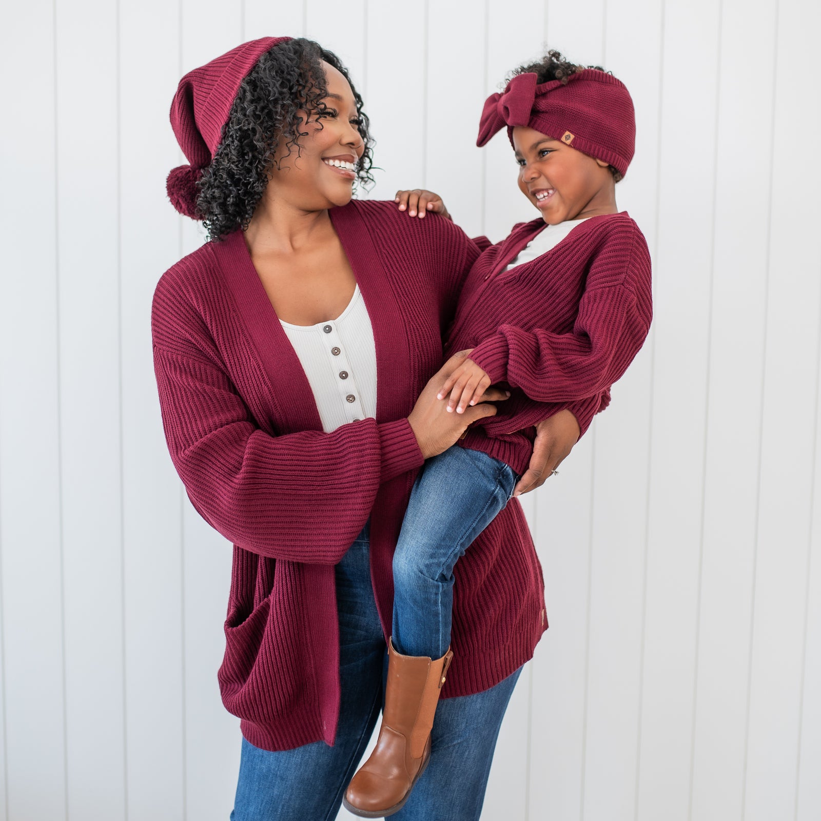 Chunky Knit Women's Oversized Cardigan in Burgundy - Image 2