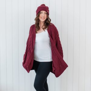 Cable Knit Adult Cardigan in Burgundy