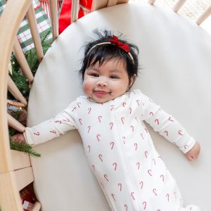 Pointelle Zippered Footie in Candy Cane