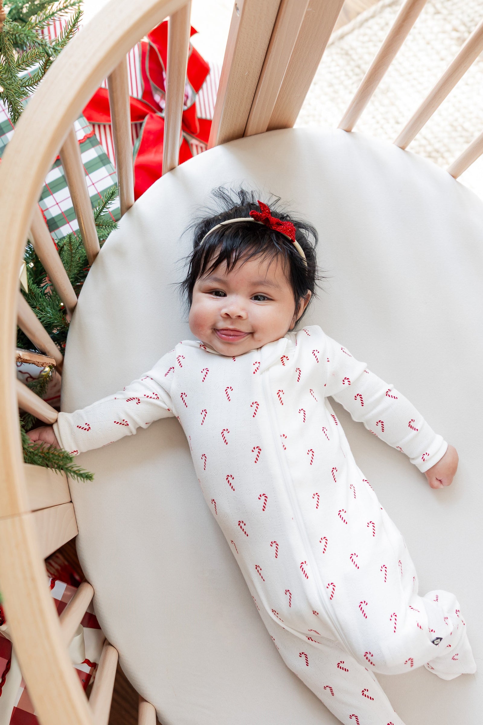 Pointelle Zippered Footie in Candy Cane