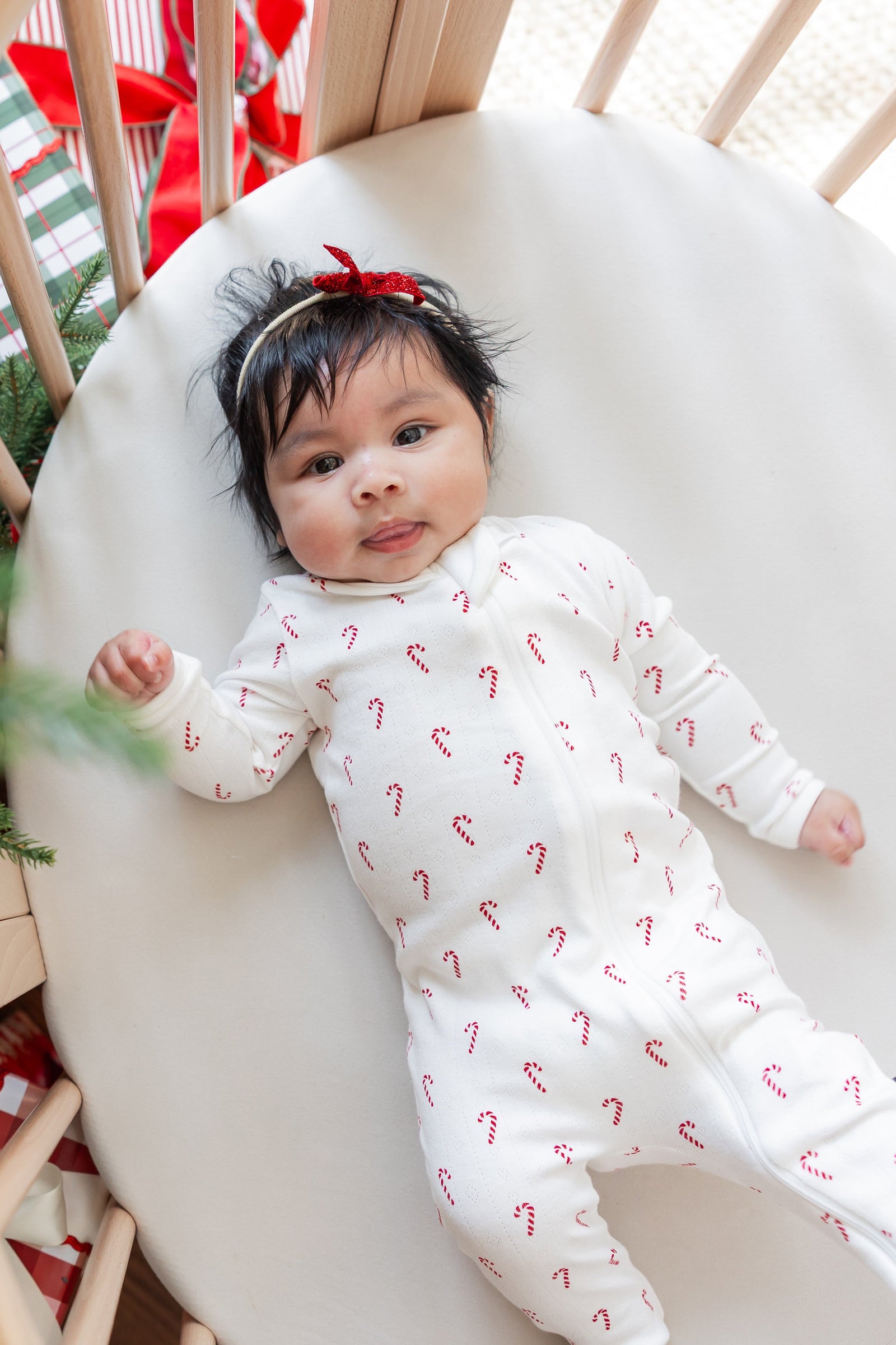 Pointelle Zippered Footie in Candy Cane - Image 3