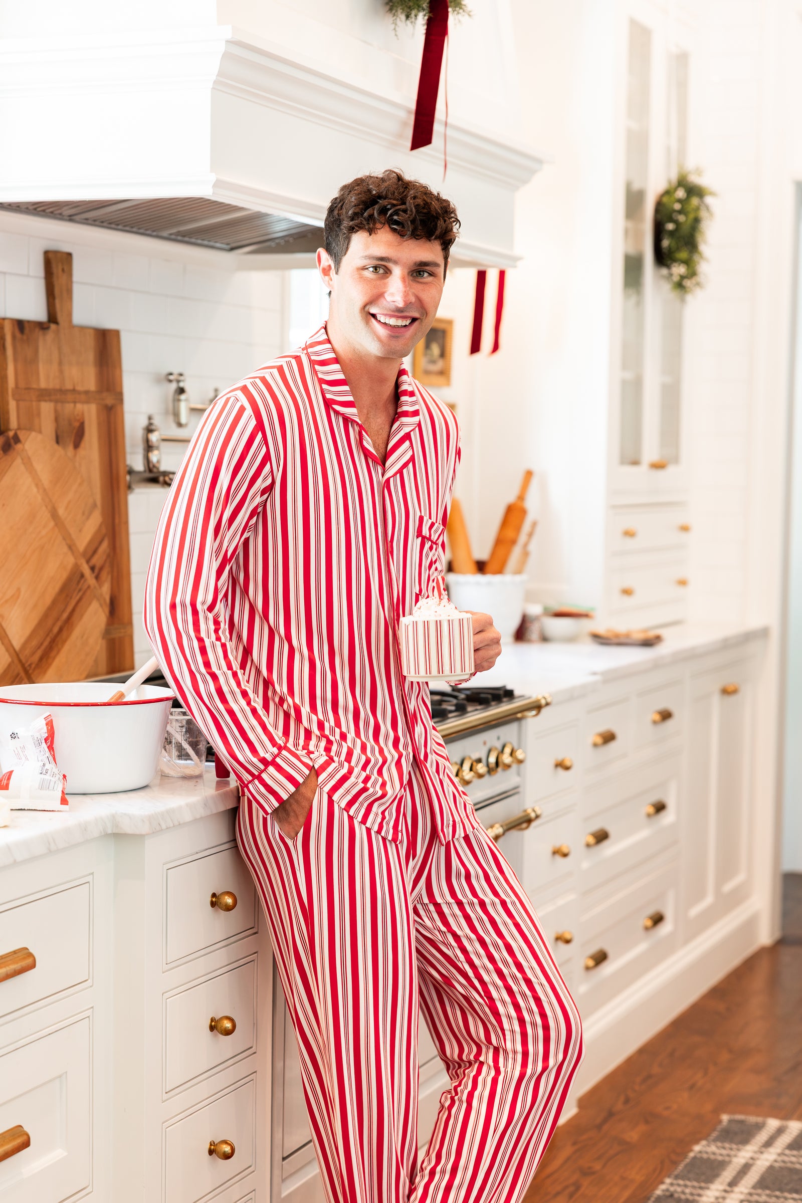 Men's Long Sleeve Pajama Set in Peppermint Stripes - Image 3