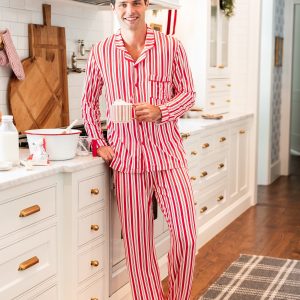 Men's Long Sleeve Pajama Set in Peppermint Stripes