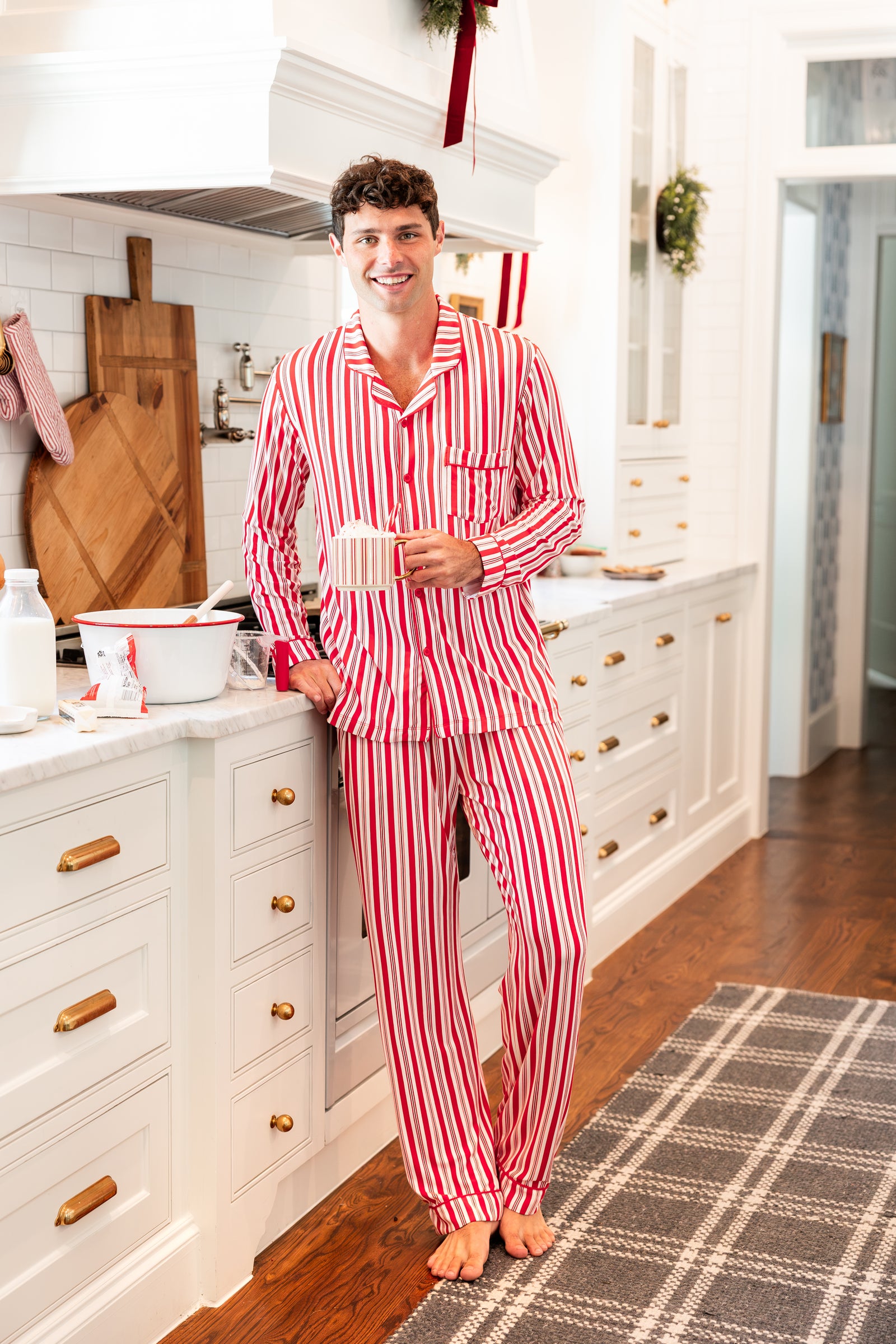 Men's Long Sleeve Pajama Set in Peppermint Stripes