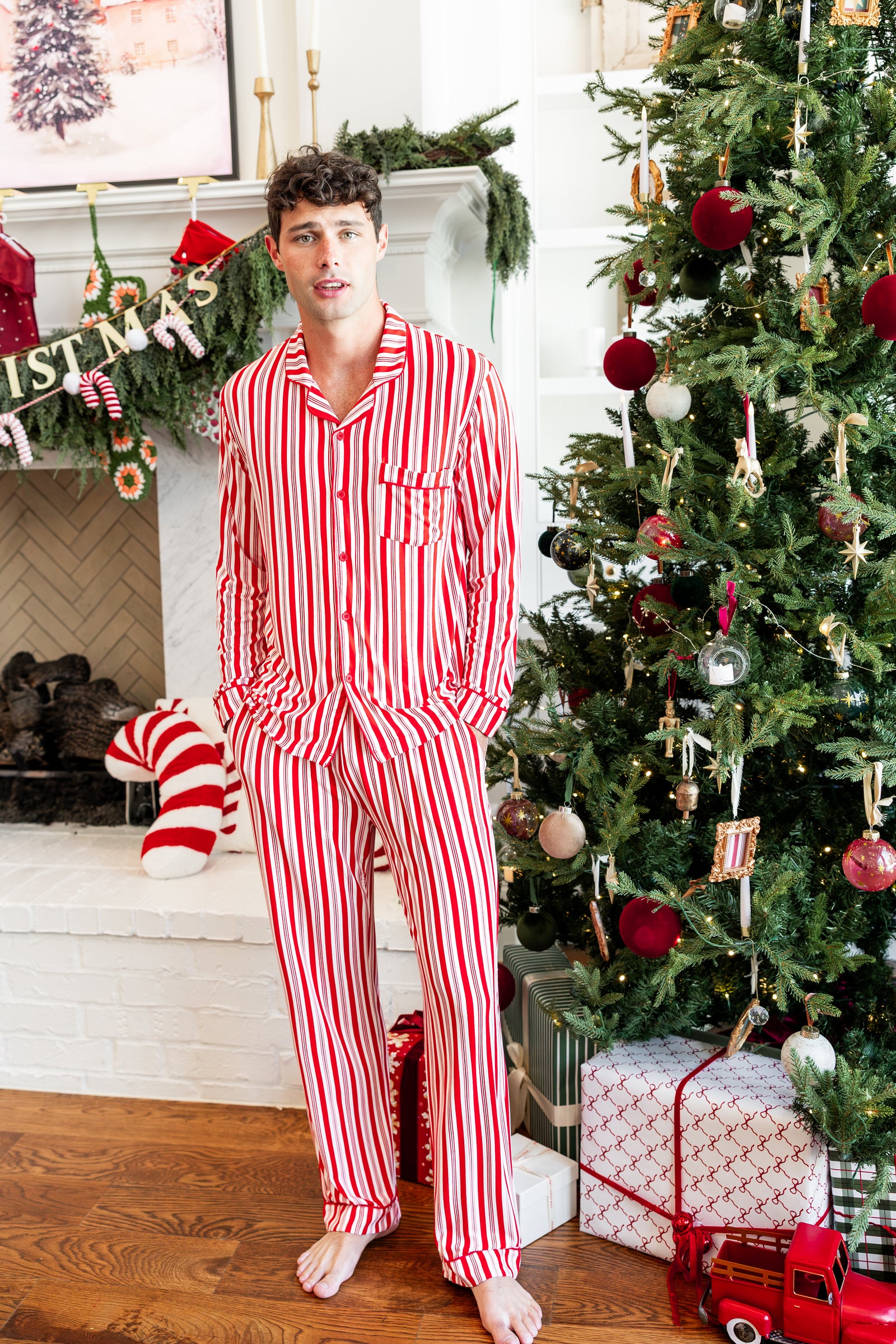 Men's Long Sleeve Pajama Set in Peppermint Stripes - Image 5