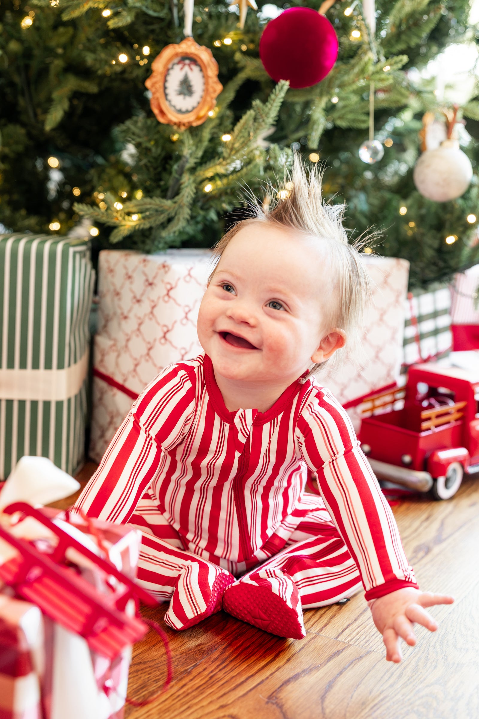 Zippered Footie in Peppermint Stripes - Image 3