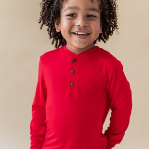 Long Sleeve Toddler Henley Tee in Cardinal