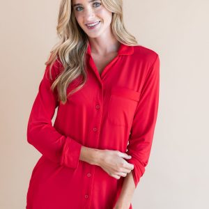 Long Sleeve Women’s Nightshirt in Cardinal