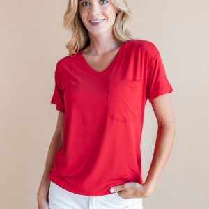 Women's Oversized V-Neck Tee in Cardinal