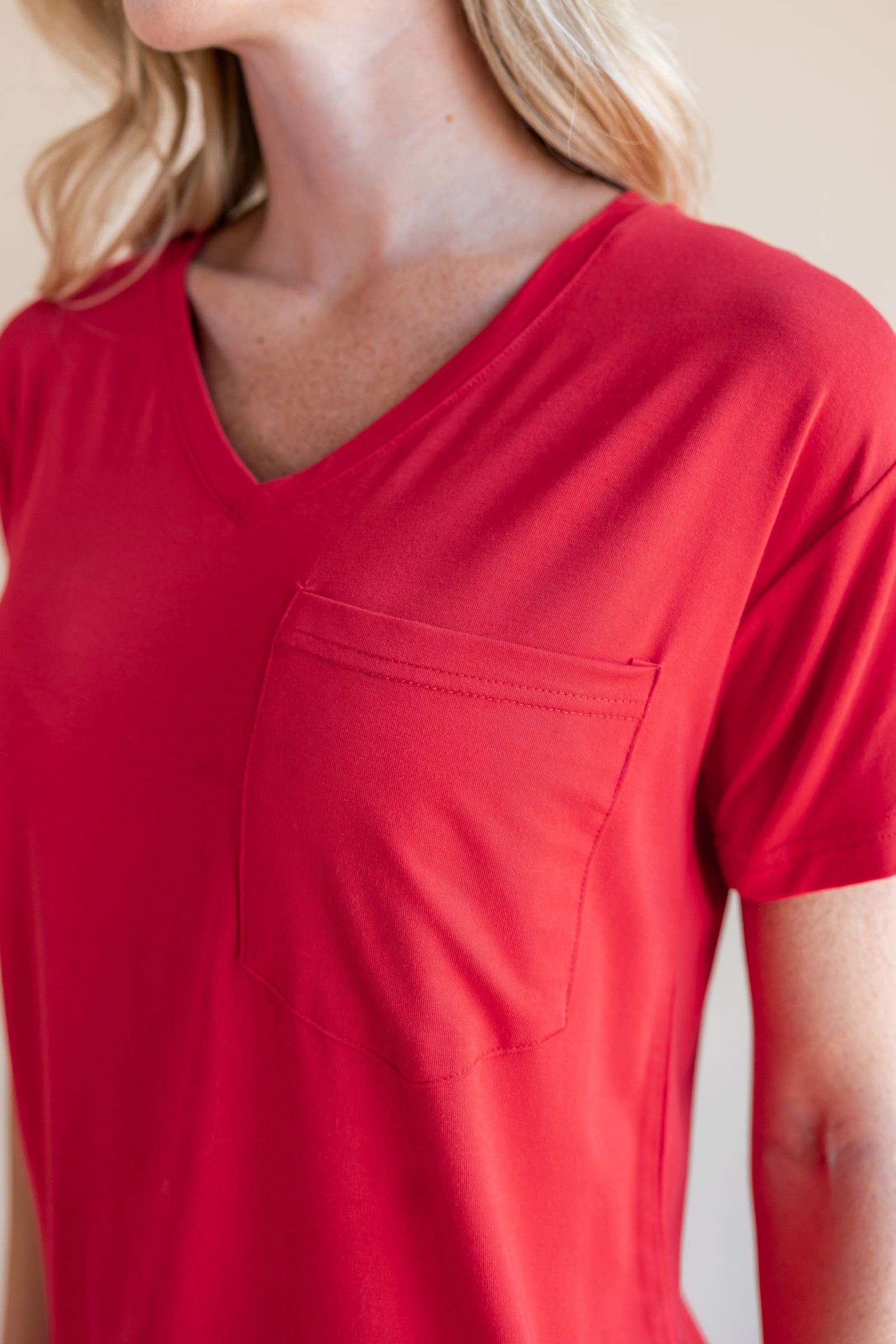 Women's Oversized V-Neck Tee in Cardinal - Image 2