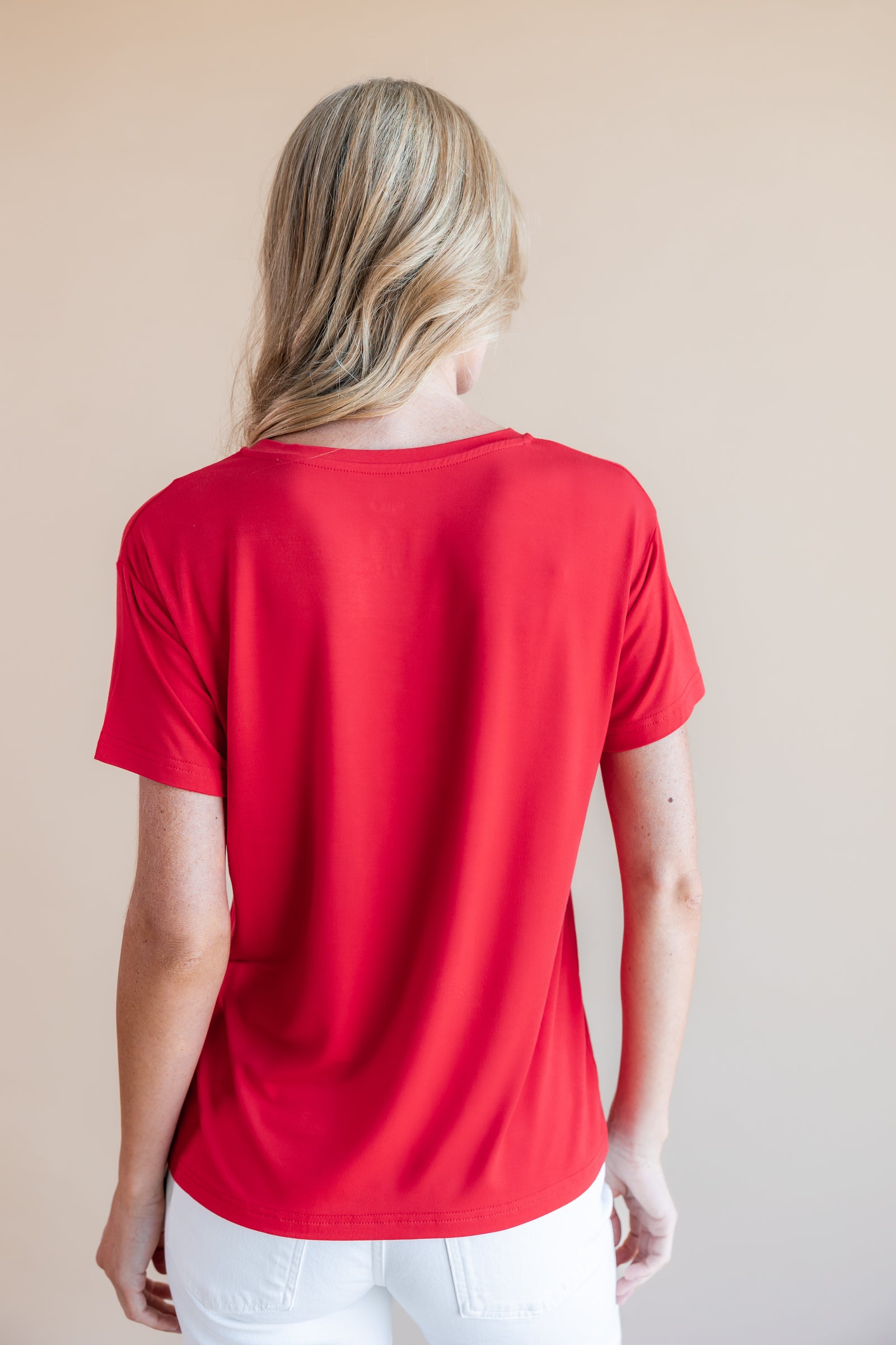 Women's Oversized V-Neck Tee in Cardinal - Image 3
