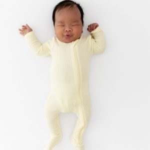 Ribbed Zipper Footie in Chamomile