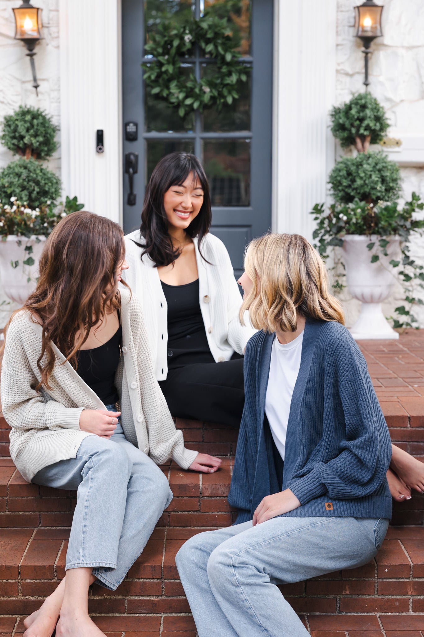Chunky Knit Women's Waffle Cardigan in Almond - Image 4