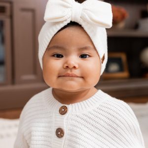 Chunky Knit Bow Headband in Cloud