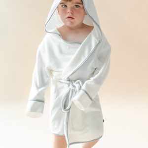 Hooded Bath Robe in Cloud with Storm Trim