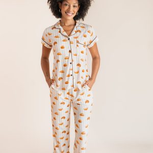 Women's Short Sleeve Cropped Pajama Set in Croissant