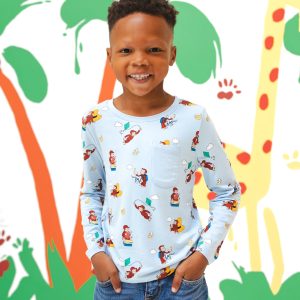 Long Sleeve Toddler Crew Neck Tee in Curious George