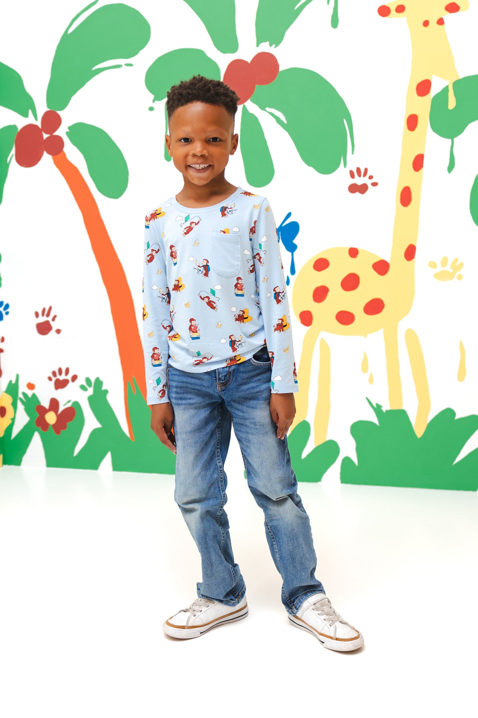 Long Sleeve Toddler Crew Neck Tee in Curious George - Image 4